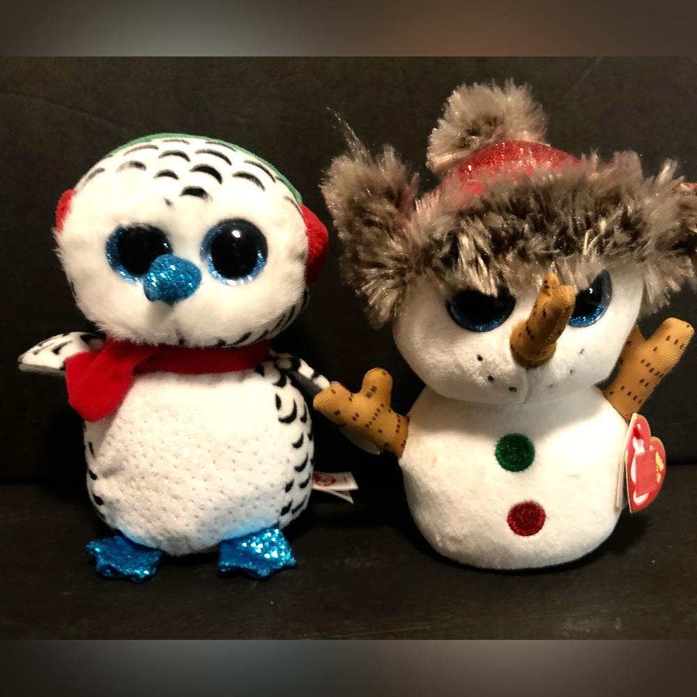 Ty Beanie Boo Plush Buttons Snowman Nester Owl 6"